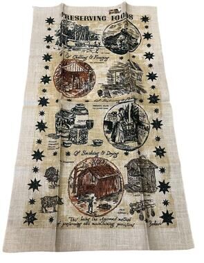 Vintage Linen Tea Towel Preserving Foods Country Life Bonheur KayDee NOS New